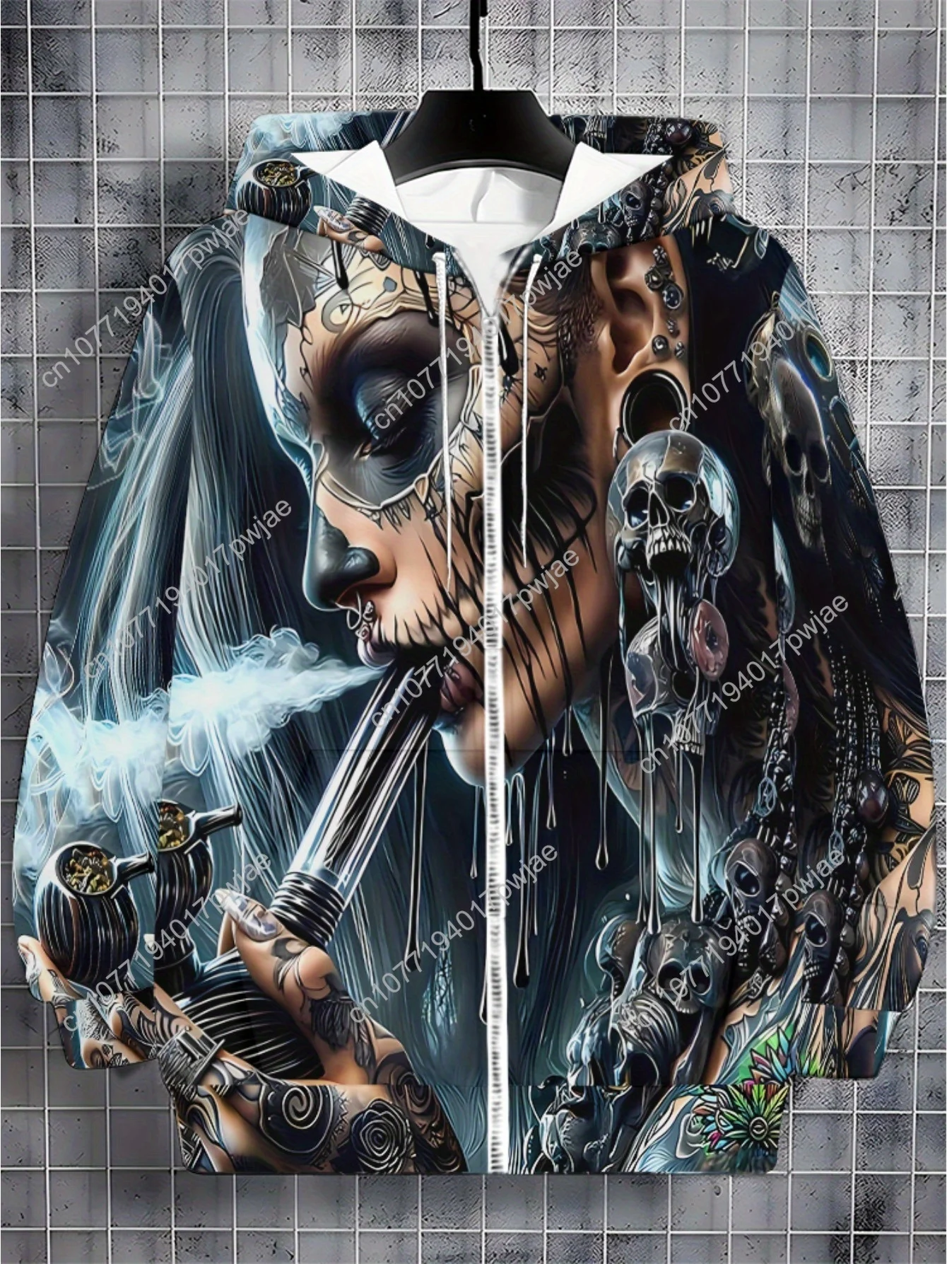 Мужская кепка на молнии с длинными рукавами, спортивная одежда, стильная толстовка с капюшоном для городских нарядов, уникальный дизайн татуировки, мягкая полиэфирная ткань, легкий вес