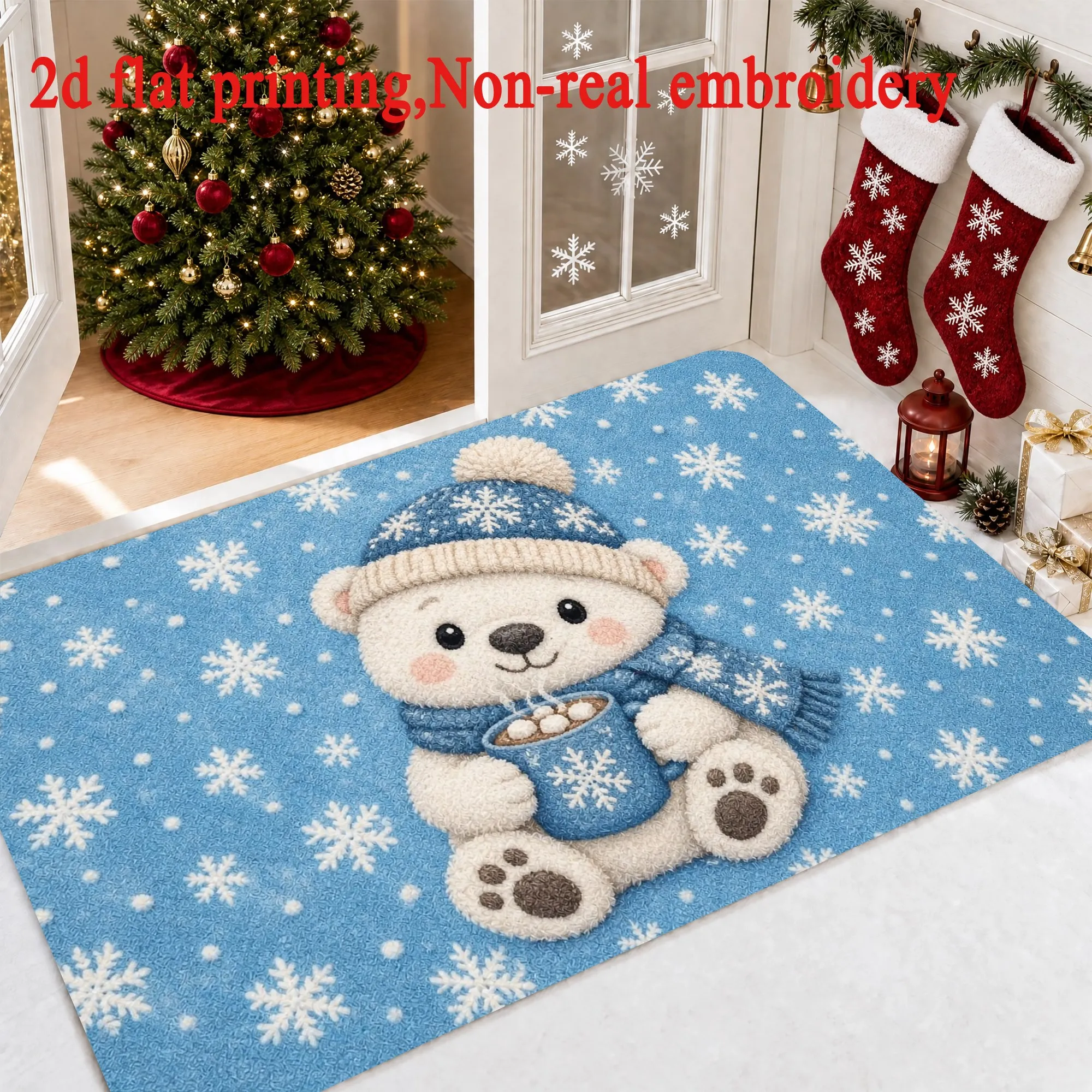 Christmas Cat Doormat Cute Kitten With Scarf Xmas Floor Rug Indoor Entryway Holiday Home Decor For Front Porch