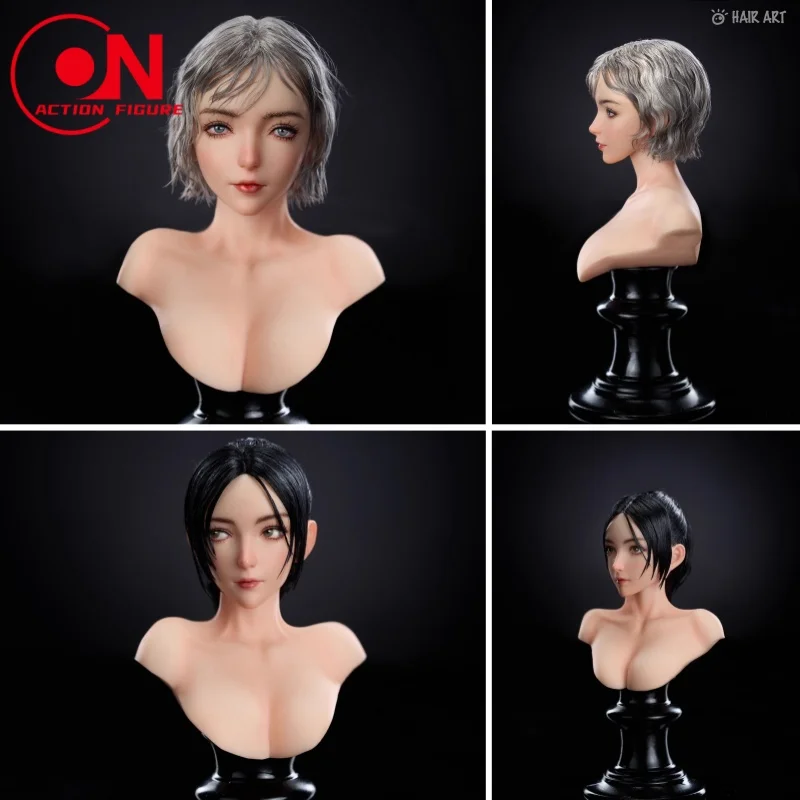 

QD202502 1/6 Asian Beauty Movable Eye Head Sculpt Black Gray Hair Head Carving Model Fit 12inch Action Figure Body Dolls