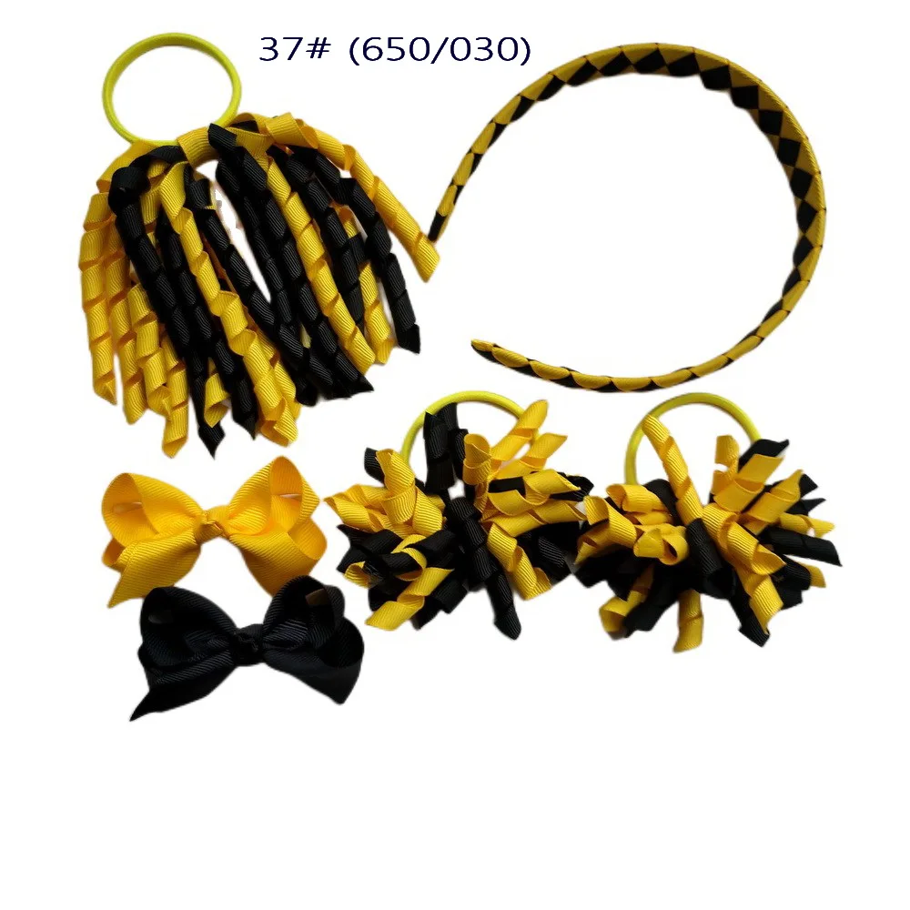 Custom Color 6PCS/LOT Girl Curly Ribbon Korker Woven Headband Hair Band Ties Bows Clips Ponytail Holders Corker 6 SetS view 4