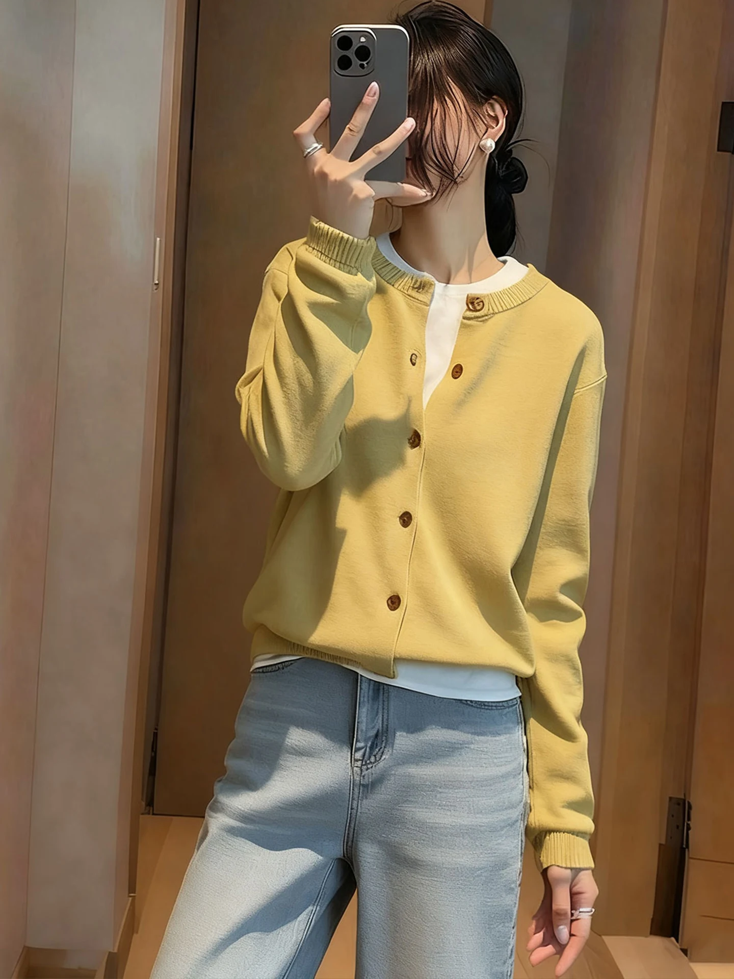 

Ele Soft Knitted Long Sve Women's Top Versatile Loose Fit Faionable Winter Faion Commute Sle Button Detail