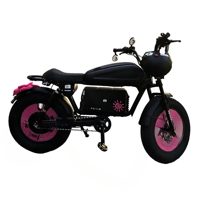 

Pink city young male and female students walking on campus Non-slip wide tire retro electric bicycle