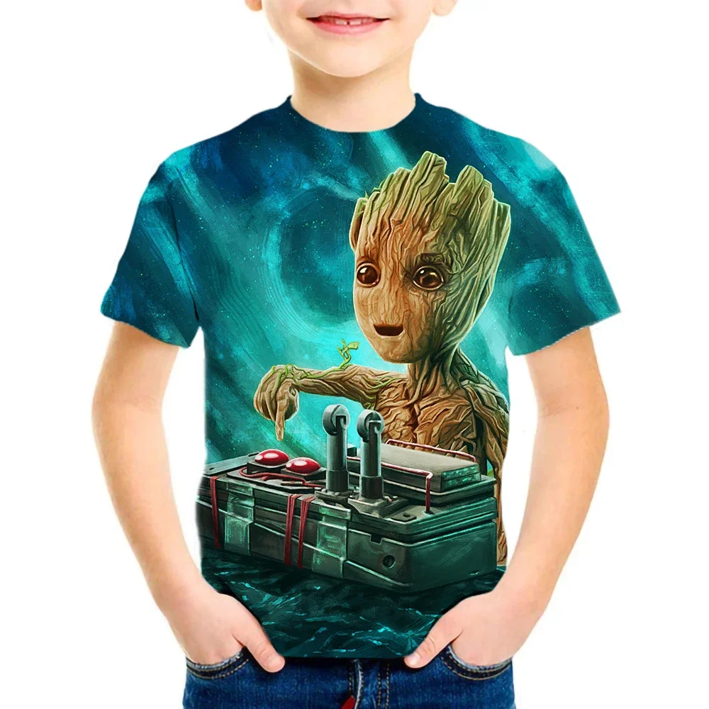 Marvel Comic Superheroes Robert Bruce Groot Kids T-Shirts Children Cartoons Fashion Anime Tops Boy Girl Outfits Tee Shirt