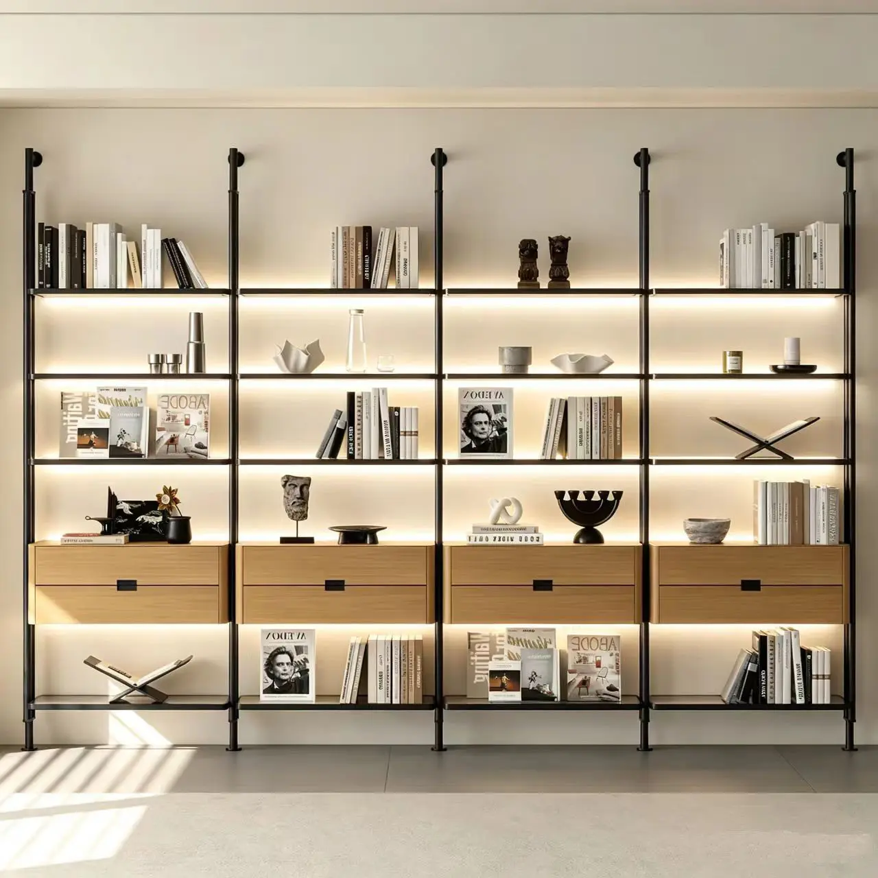 Office with lights on the wall Bookshelf Sample display rack Beauty product display cabinet Shoes bags Multi-layer shelves