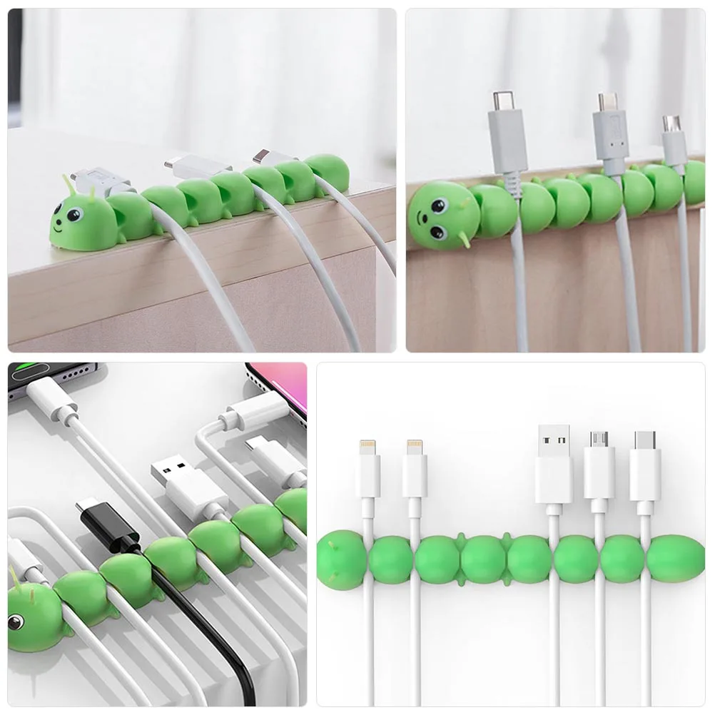 Enrolador de cabo de silicone em forma de lagarta, organizador de dados durável verde para fones de ouvido, carregadores usb, acessórios para laptops, 1 peça