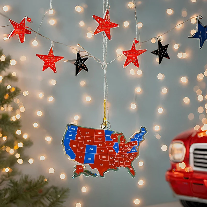 US Election Map Ornament 2024 Acrylic 2024 Election Results Map President Won Again Election Christmas Tree Decoration