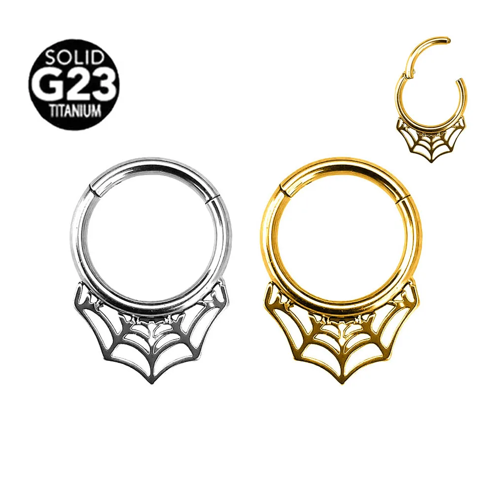 ASTM F136 G23 Titanium/Steel 16G Crown Segment Clicker Spider Web Spetum Nose Rings Hoop Piercing Earrings for Women Men Gift