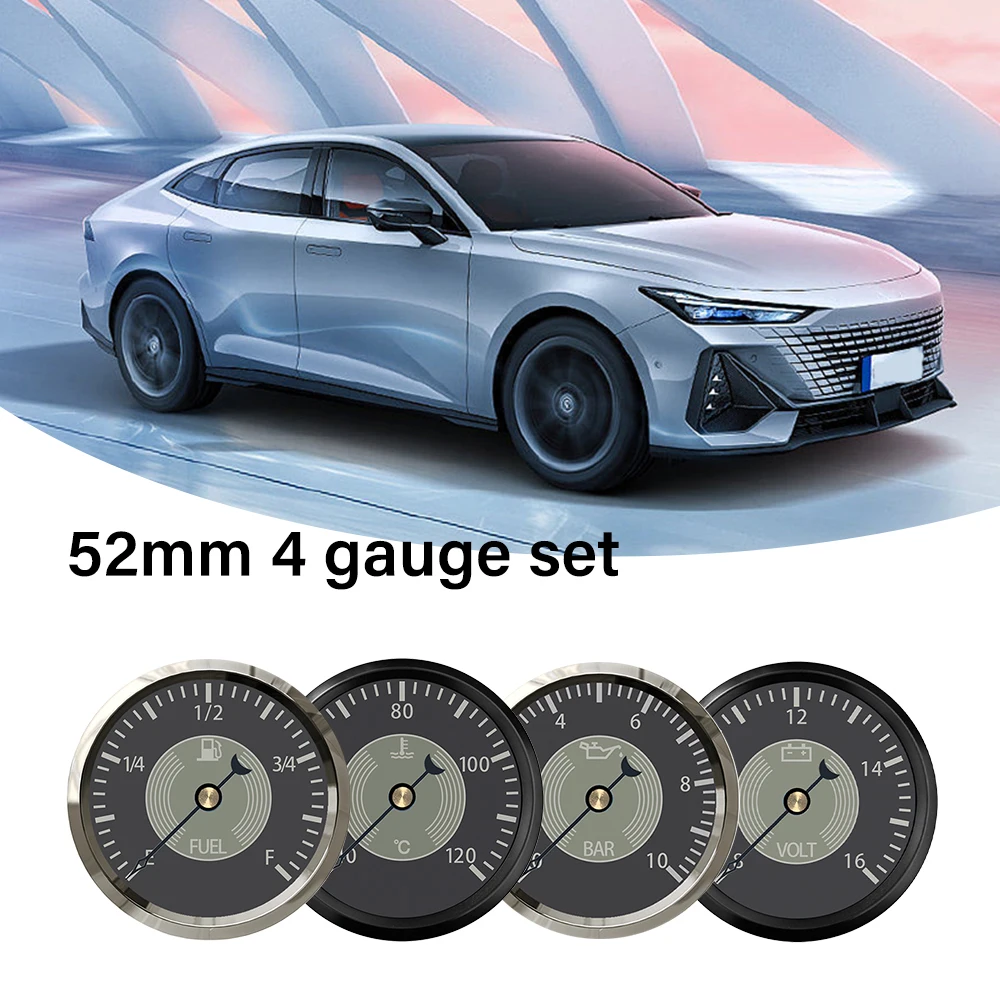ELING 52 مللي متر (2 بوصة) مستوى الوقود درجة حرارة الماء 0-10Bar ضغط الزيت 8-16 فولت الفولتميتر للسيارات مع إضاءة خلفية حمراء صفراء 12 فولت