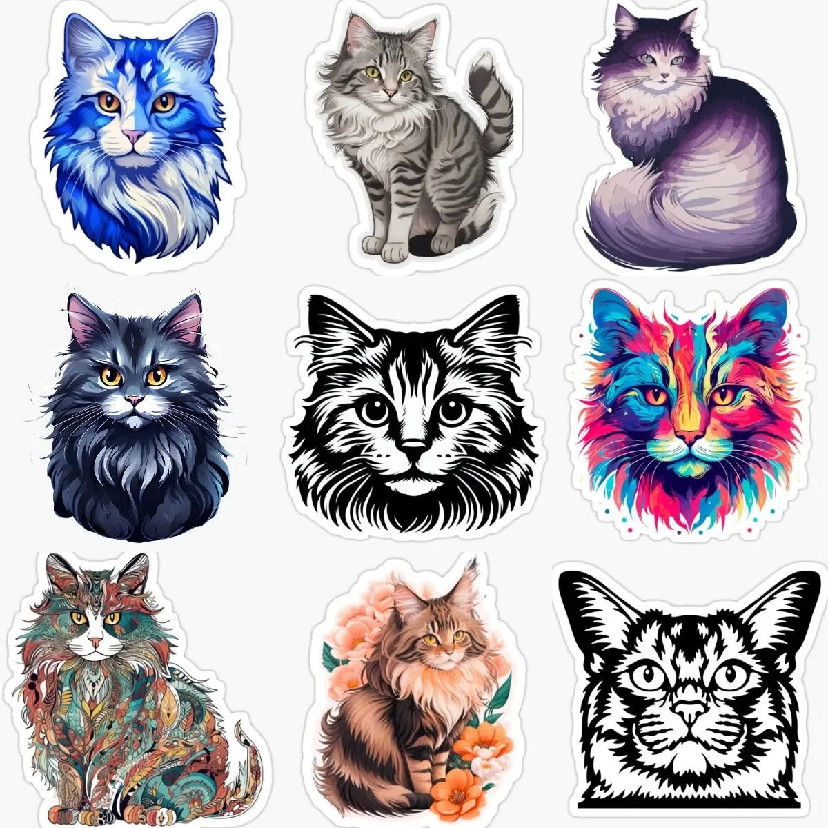 

Maine Coon Cat Cute Pets PVC Waterproof Stickers for Decorate Fridge Window Room Wall Car Van Bicycle Truck Decal Accessories