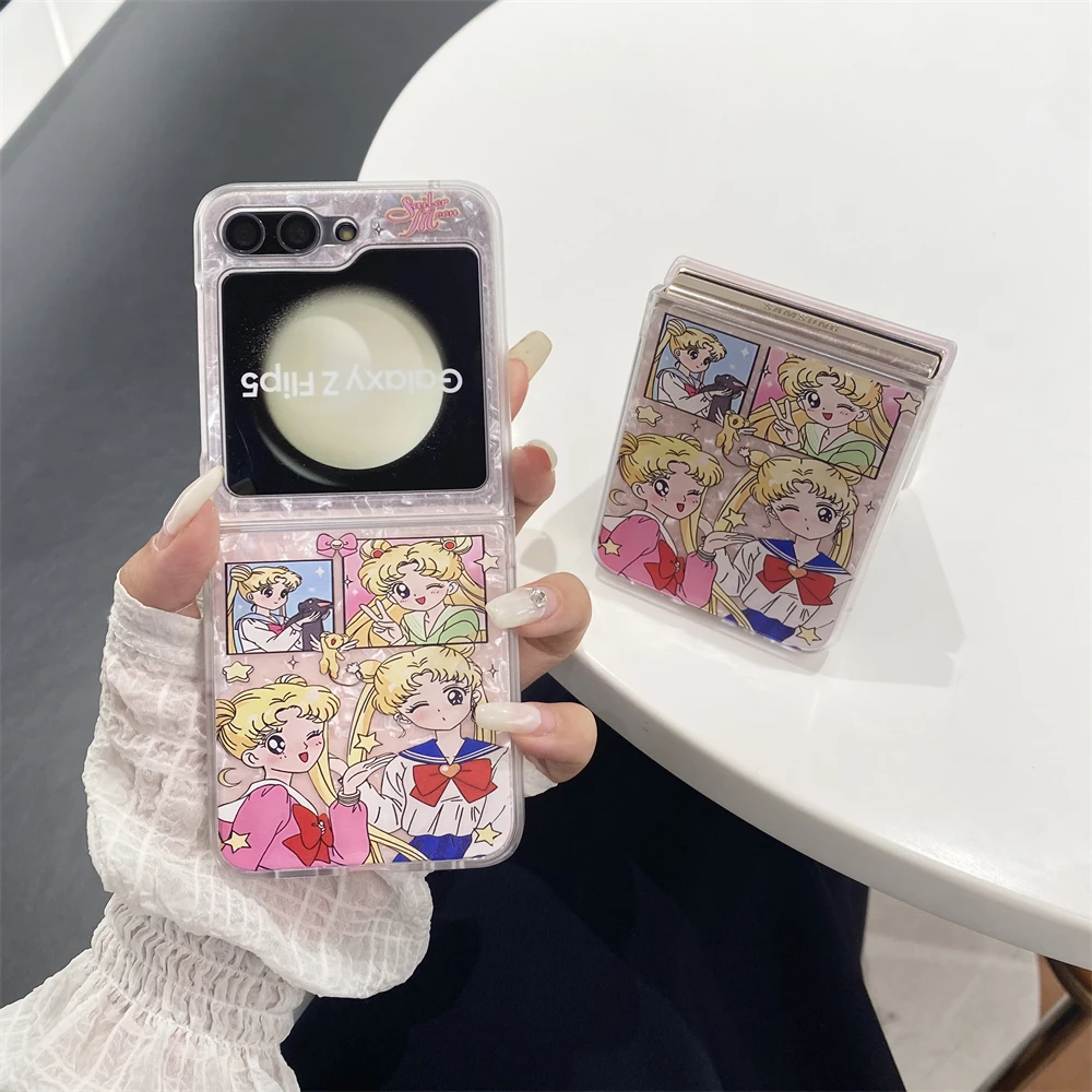 Cute Cartoon Japanese Anime Sailor Moon Phone Case For Samsung Galaxy Z Flip 7 6 5 Case Soft TPU Back Cover For Z Flip 3 4
