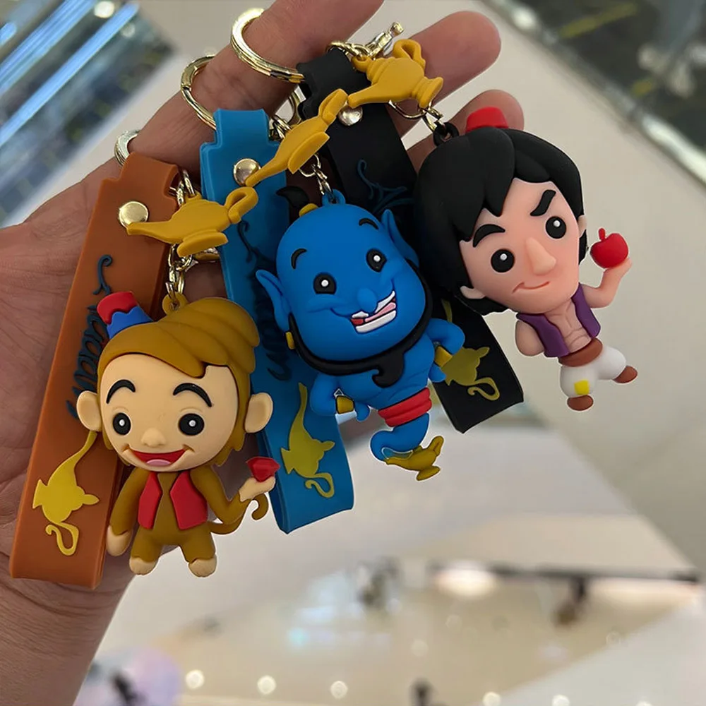 Disney Cartoon Aladdin Figure Keychain Cute Bag Pendant Lovely Jasmine Princess Genie Keyring for Women Men Kids Fans Accessorie