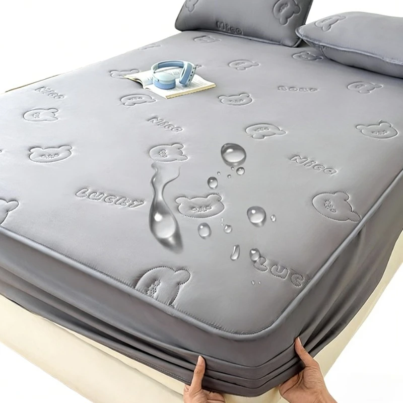 Ultrasonic Quilted Queen Fitted Sheet Waterproof King Mattress Protector with Elastic Band Anti-Mite Soft Breathable Bed Cover