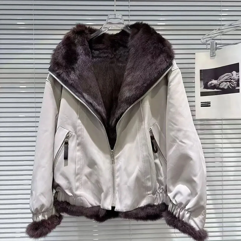 2026 New Double-Sided Mink Velet Fur Coat Women Winter Short Warm Thicken Fur Coat Women Hooded Plus Velet Cotton Coat