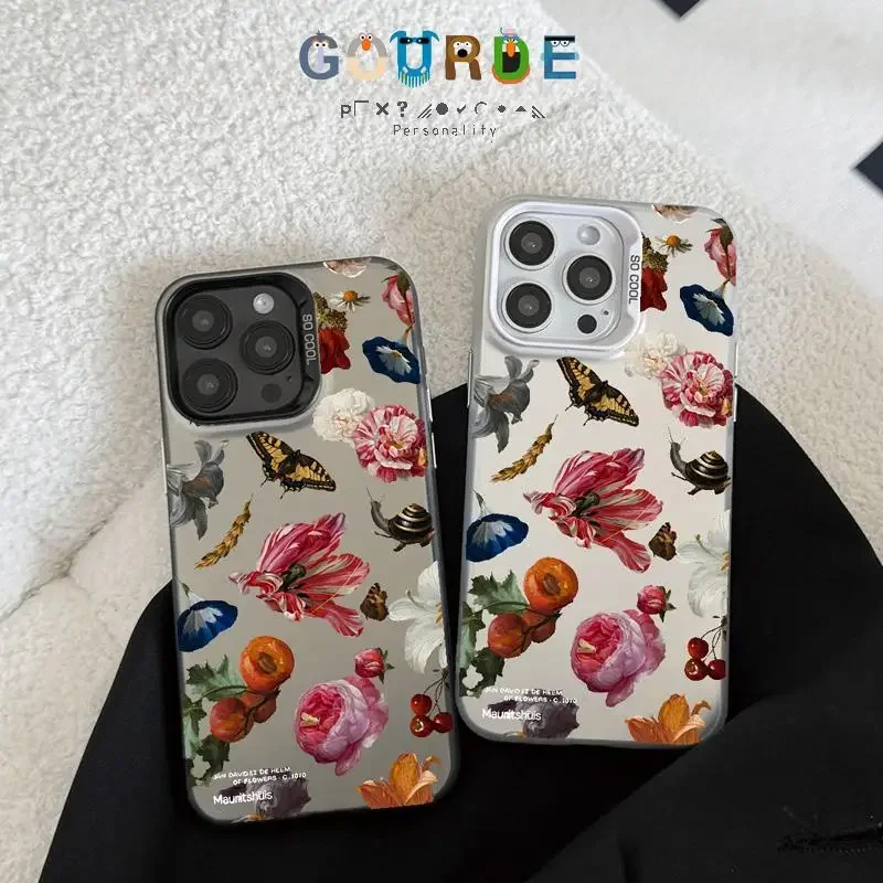 

Gourde Colorful Flower Butterfly Patterns IMD Hard Phone Case for Iphone 16 15 14 12 13 11 Pro Max