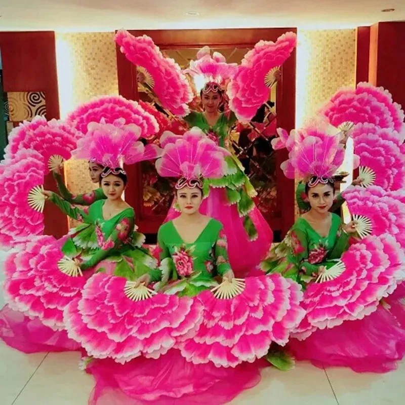 2Pcs Party Dance Fan Peony Flower Dance Hand Fan Left and Right Hand Performance Dancing Props Foldable