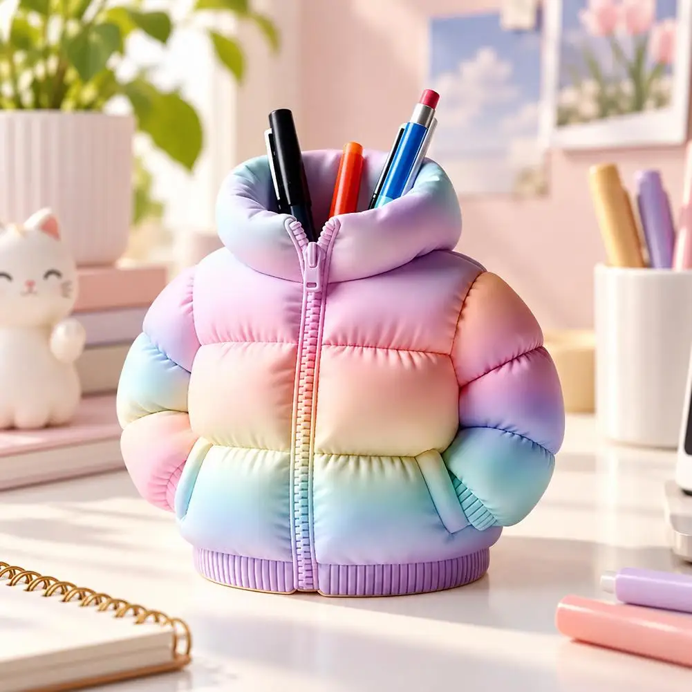 Puffer Jacket Pen Holder Creative Cute  Cup Coaster Desktop Stationery Desk Organizer  For Home Office Classroom Decor