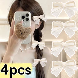 Beige Flower Embroidered Lace Bow Hairpins Girls Sweet Cute Side Bangs Clip Party Duckbill Clips Barrettes Gifts Hair Accessorie