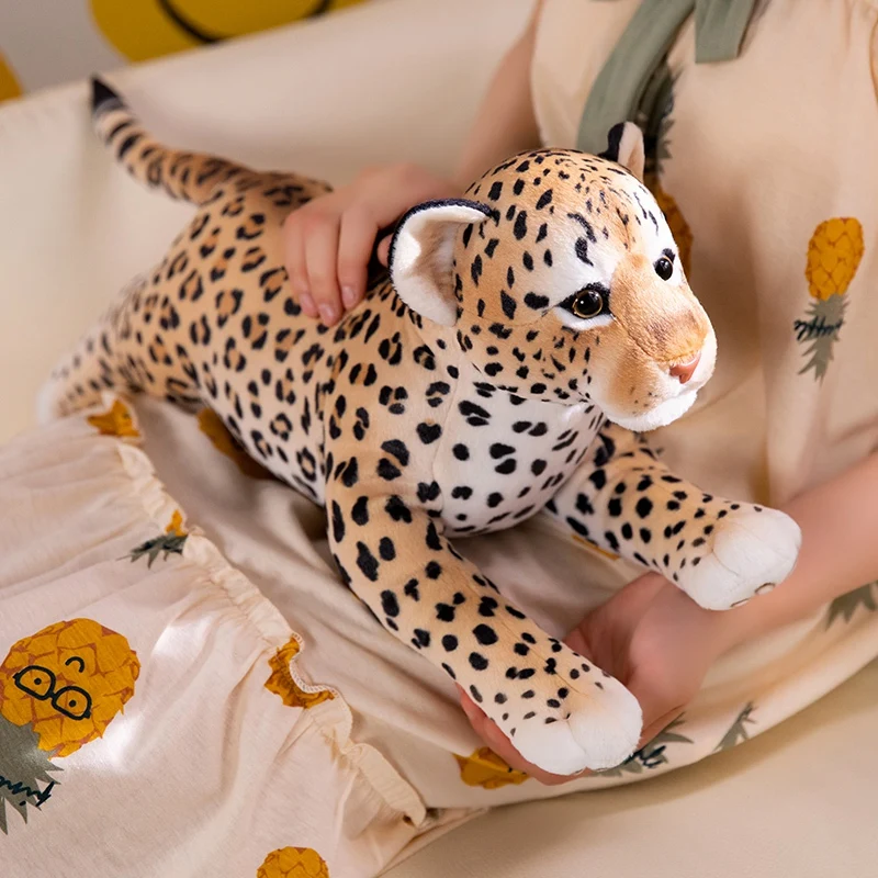 50cm Simulation White Tiger Leopard Plush Toys Soft Stuffed Animals Lifelike Cheetah Doll Sofa Cushion Home Decor for Kids Gifts