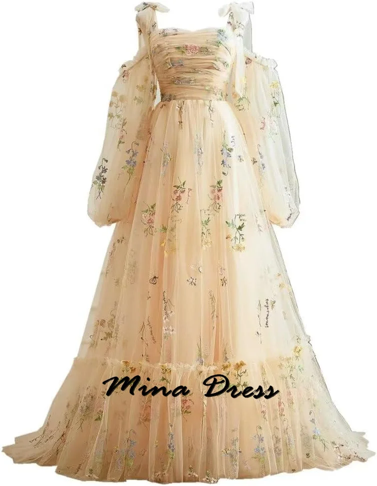 

Mina Customized Puff Sleeve Evening Gown Elegant Luxury Evening Dress 2024 Dubai Luxurious Floral Dresses for Formal Occasions