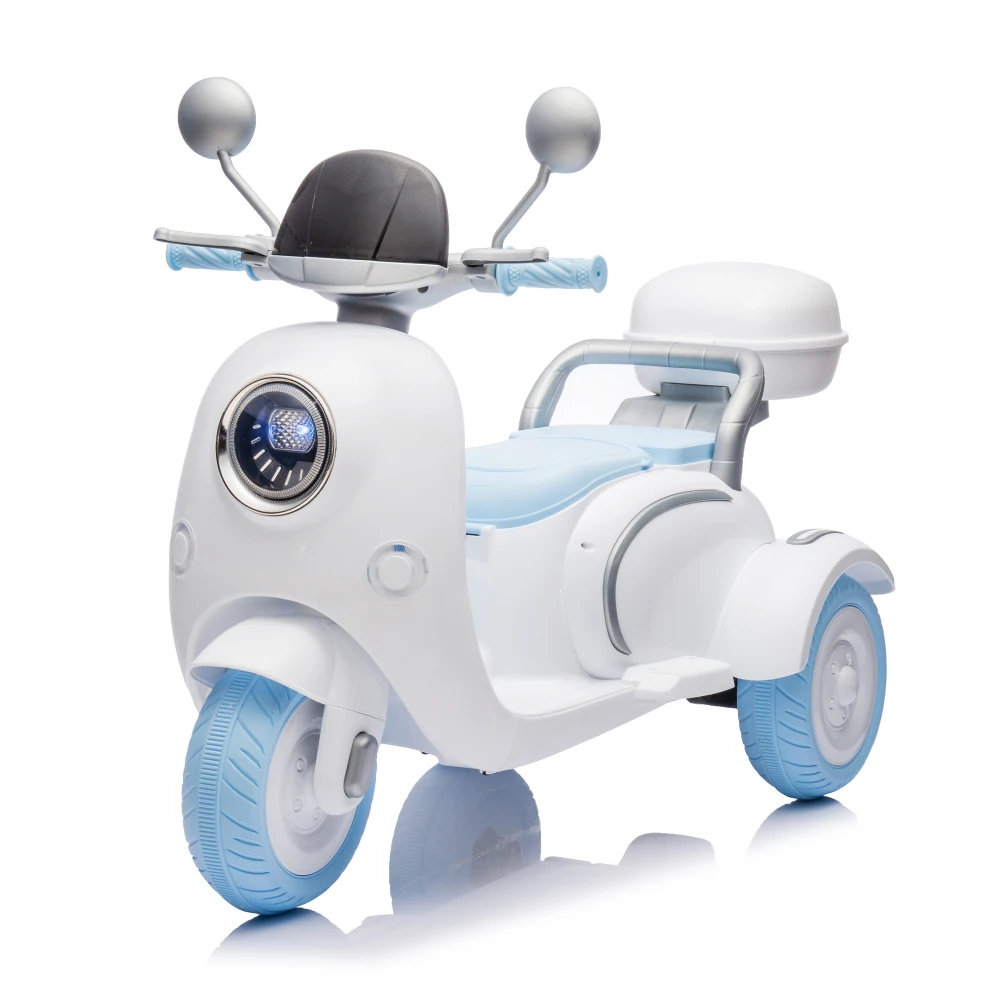 12-V-Zweisitzer-Kinderspielzeug mit elektrischem Motorrad, dreirädriges Kinderspielzeug mit langsamer Start, Multifunktions-Player, USB, Bluetooth, Licht