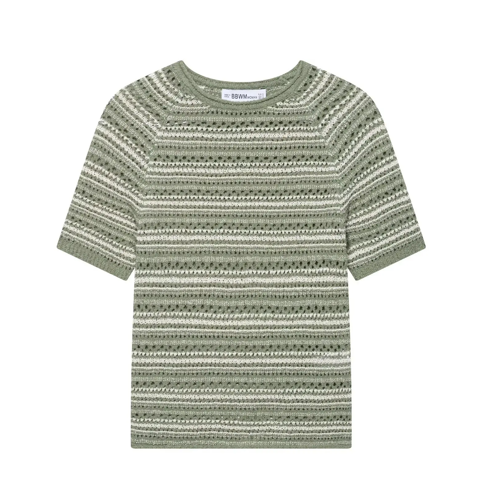 

Women's Striped Textured Knit Short Sleeve Top round Neck Slim Fit Fashion Office Pullover Sweater for Autumn 2025