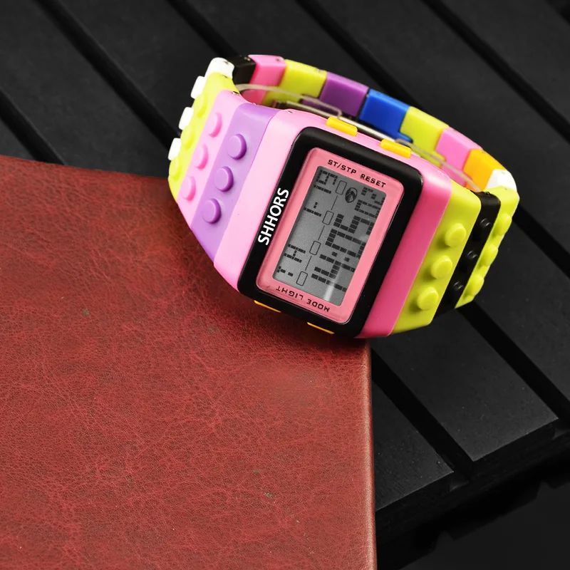 Fashion Rainbow Watch Women Led Digital Watches SHHORS Multifunction Electronic Wristwatches Ladies Girls Watches Reloj Mujer