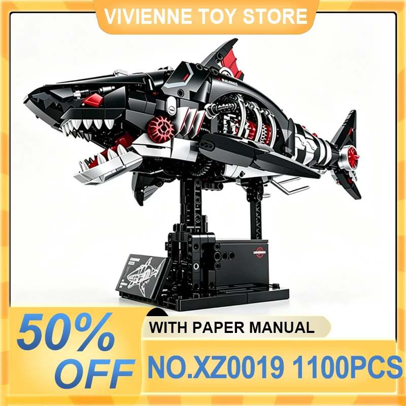 

XZ0019 Mechanical Shark Building Blocks Toy Model, Creative Educational Assembled Bricks Set for Kids & Adults, Perfect Gift
