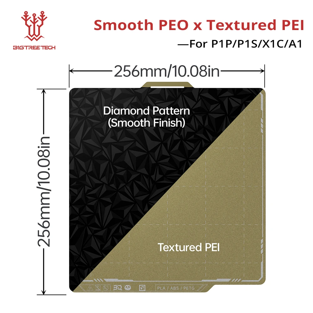 BIGTREETECH Panda Bouwplaat 256MM 180MM Dubbelzijdig Getextureerd & Glad PEI PET PEO voor Bambu Lab P1P P1S X1 A1 X2D 3D Printer