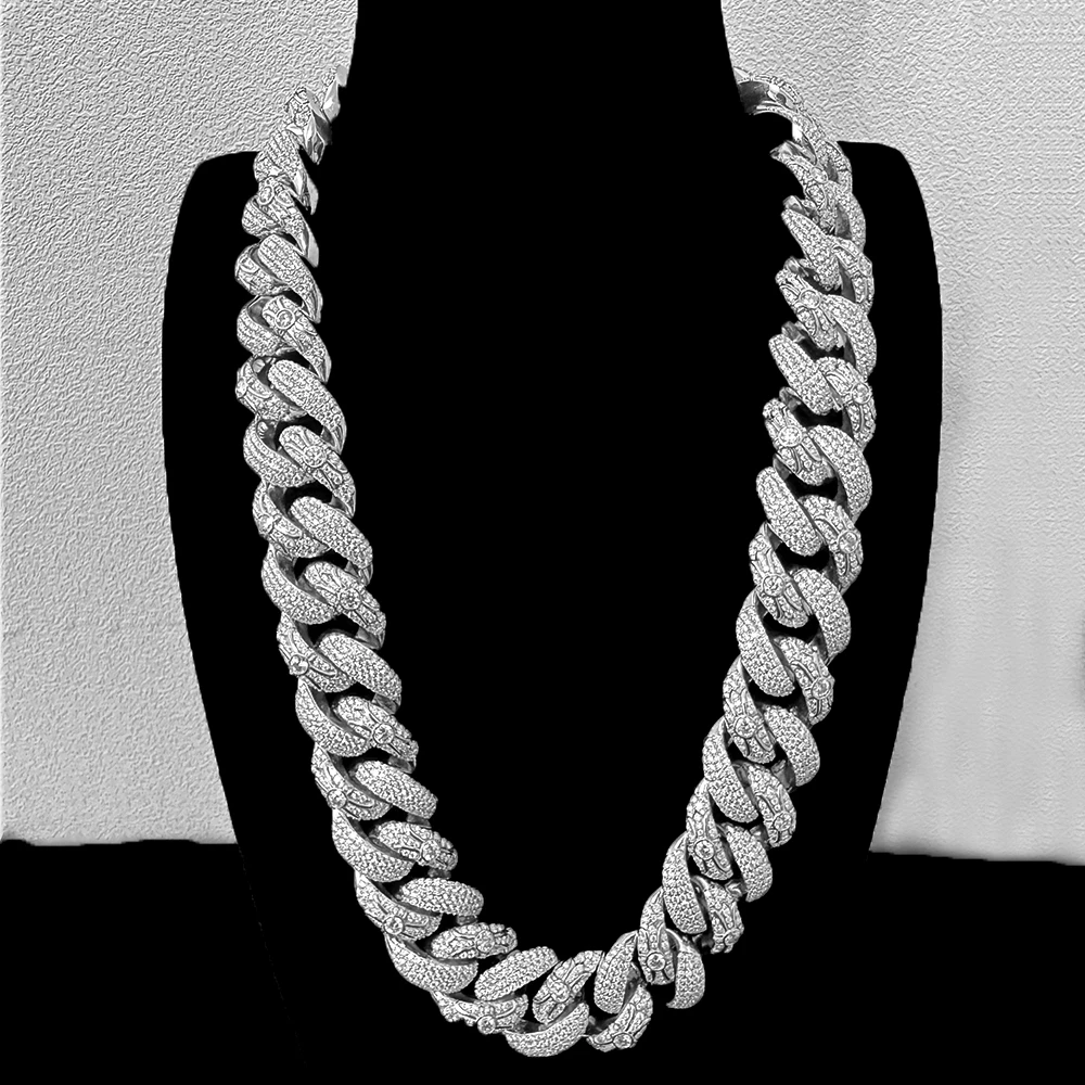 

Buss Down Hiphop Cuban Necklace 925 Sterling Silver Custom Chain Iced Out 20mm 4 Rows Moissanite Cuban Chain