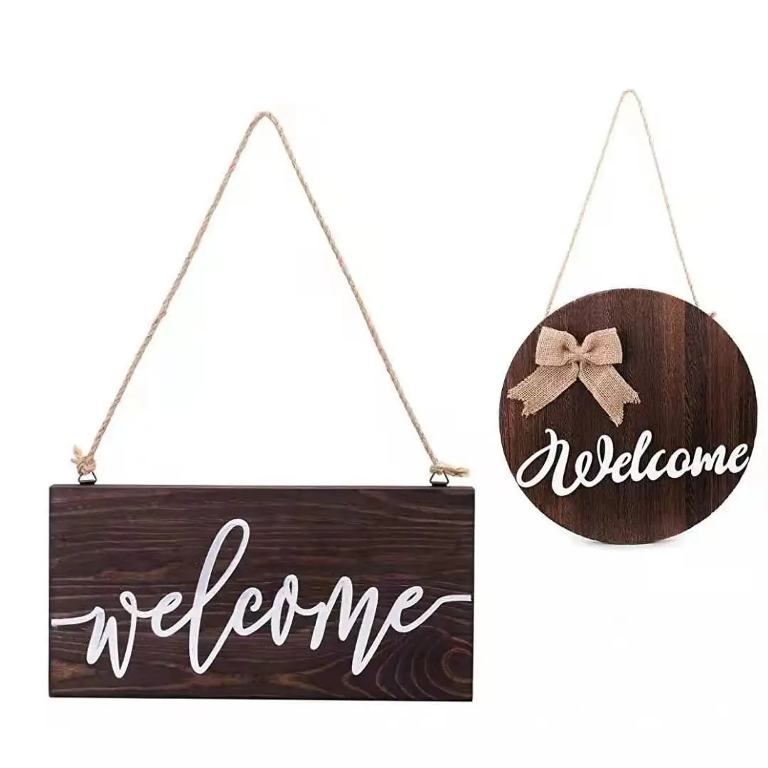 

Wooden door welcome hanging sign in front of home store bar, customizing various styles and specifications