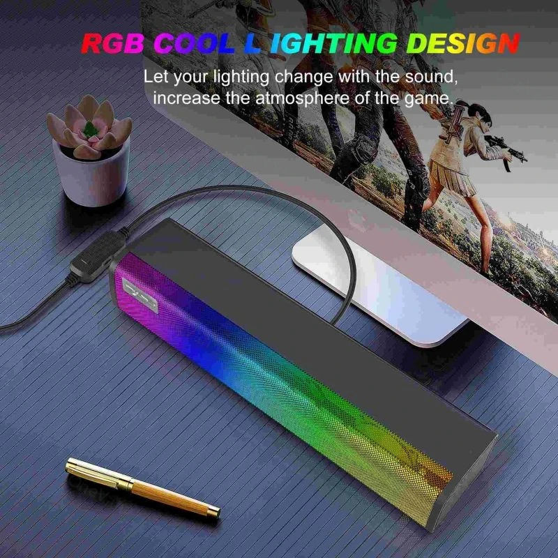 RGB Luminous soundbar Computer Speaker Gift HiFi Sound Game ABS Material Sound box 9 Kinds of Lights Adjustable