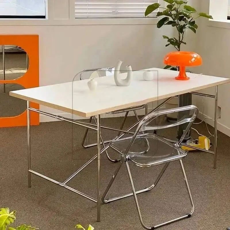 Office Furniture Stainless Steel Leg Rectangular Desks Solid Wood Office Computer Desk For Conference Room Writing Study Table g