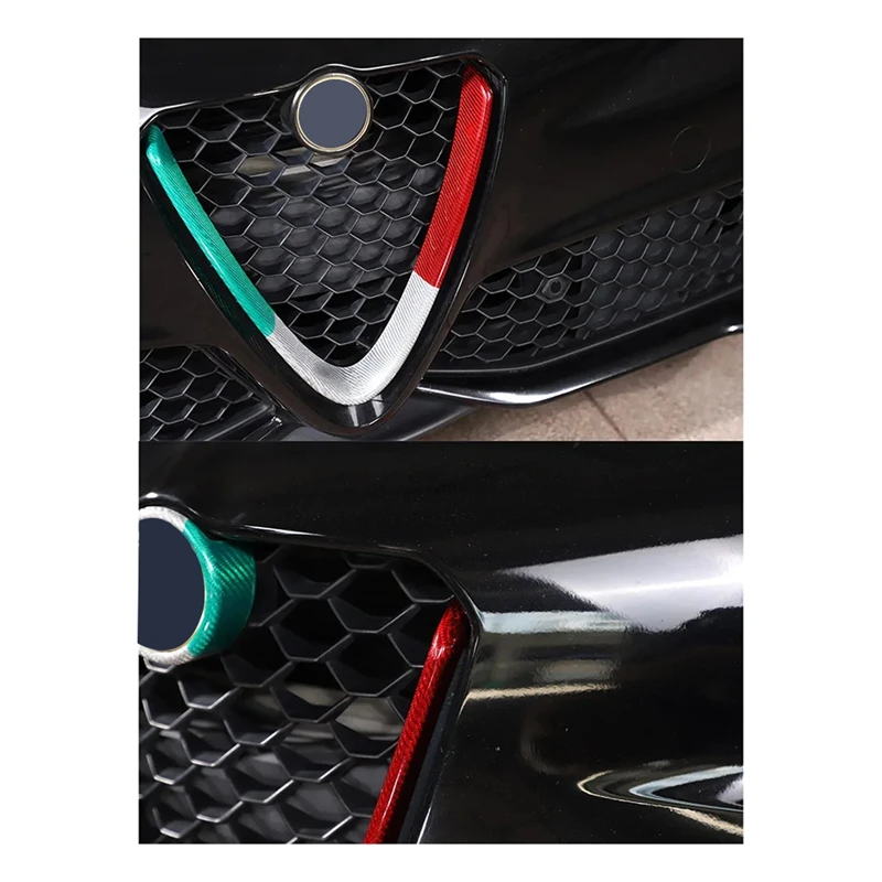 Real Carbon Fiber Car Front Grill Frame Circle Cover Trim & V-Shaped Grille For Alfa Romeo Giulia Stelvio 2017-2020