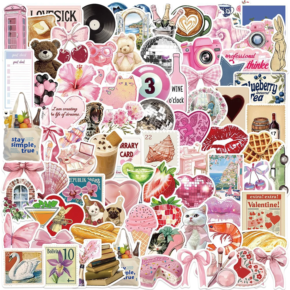 10/30/50/100 Stück Niedliche Cartoon Rosa Y2K Mädchen Aufkleber Ästhetische Graffiti Gepäck Skateboard Handy Gitarre Retro Dekoration Sticker