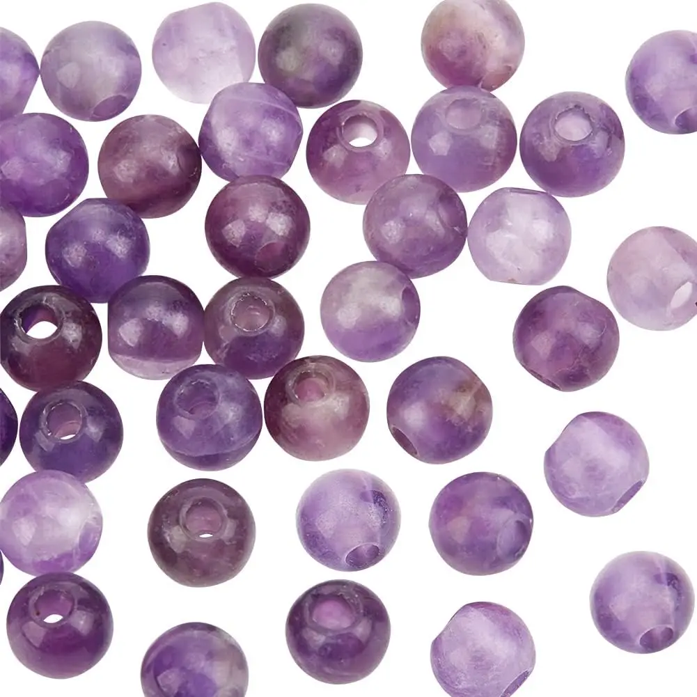 50Pcs 6mm Natural Amethyst Beads 2mm Large Hole Natural Stone Beads Round Loose Beads Round Gemstone Bead Energy Stone