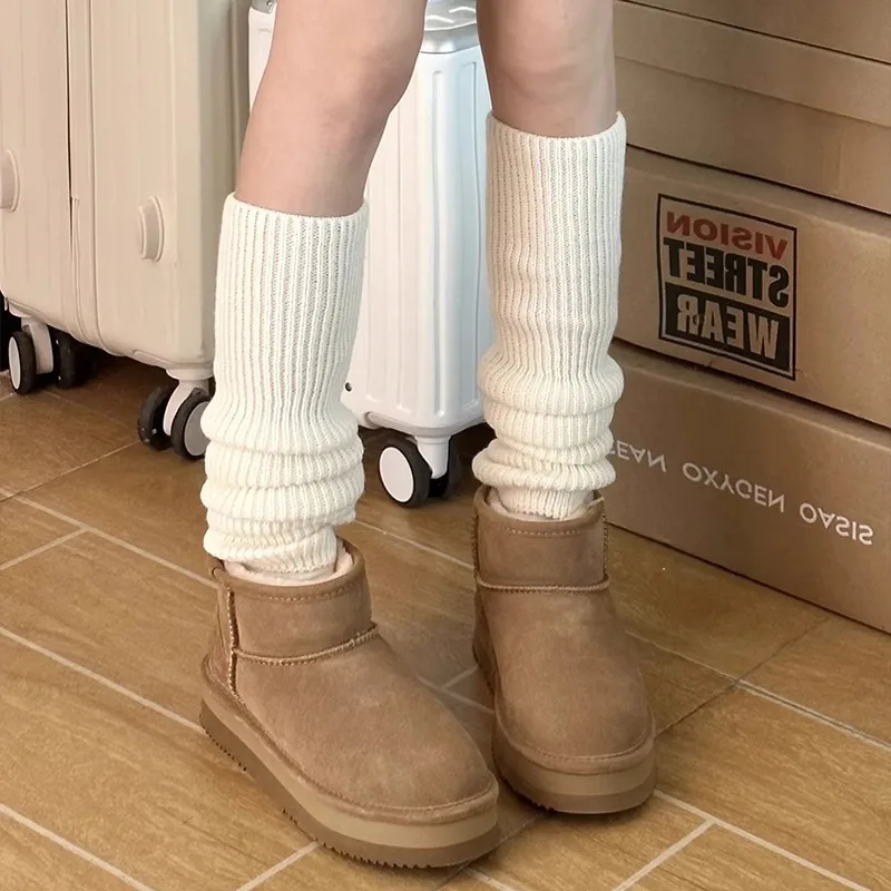 Y2K Knitted Leg Warmers Women Long Wool Socks Foot Cover Arm Warmer 40cm Lolita Autumn Winter Crochet Boot Cuffs Streetwear ﻿