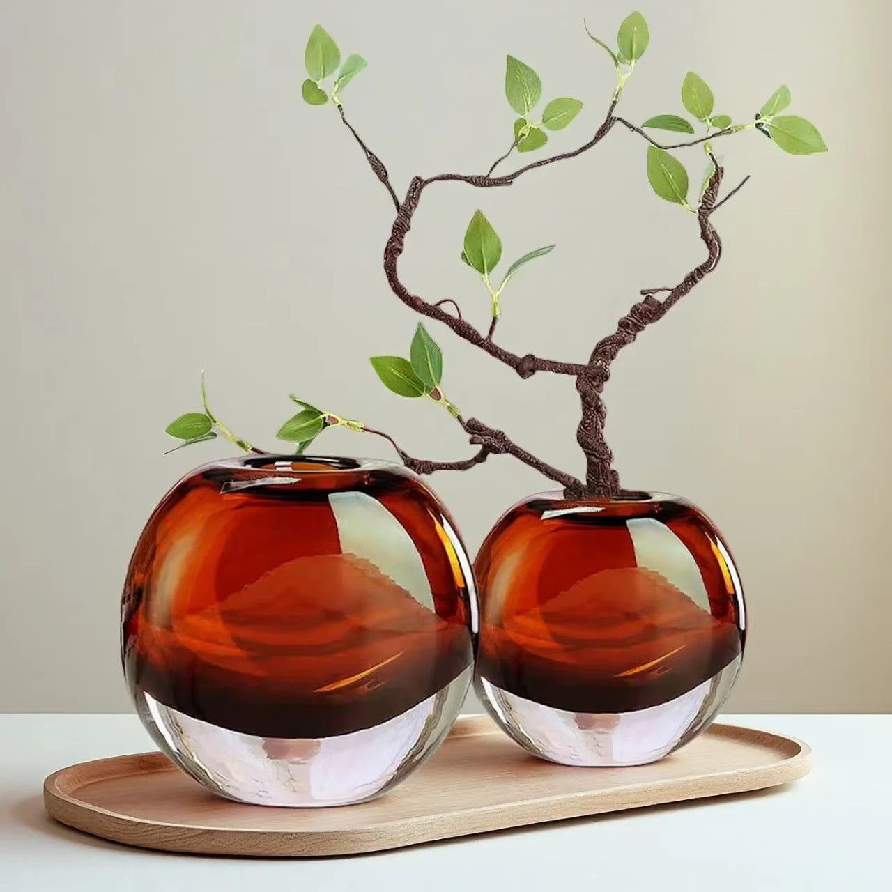 Thickened Glass Vase Caramel-colored Glass Bottle Transparent Hydroponics Terrarium Flower Vase Home Decoration Accessories