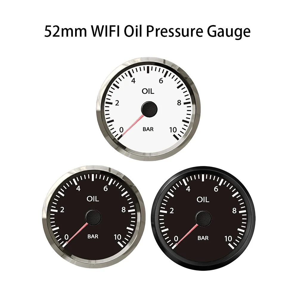 52mm Programmable 0-10Bar WiFi Oil Pressure Gauge Compatible with All Types or Ranges Ohm Signal Sensor DC 12V 24V