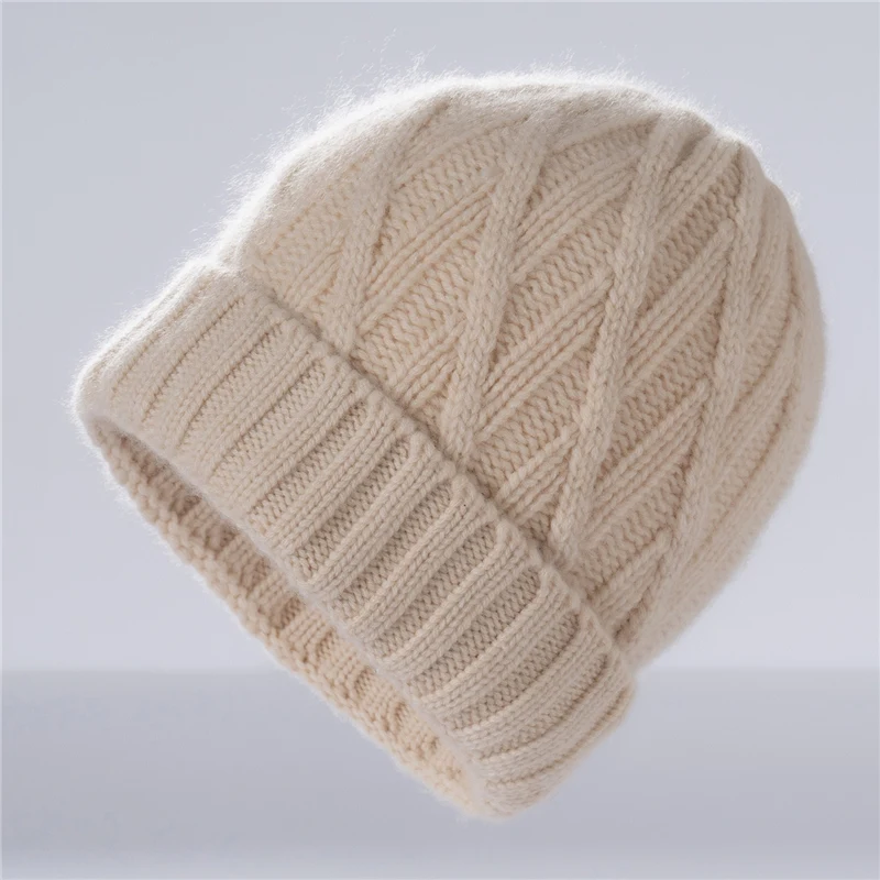 

Autumn and Winter New Women's Hat 100% Cashmere Knitted Thickened Women's Hat Solid Color Warm Outdoor Hat Winter Ski Hat