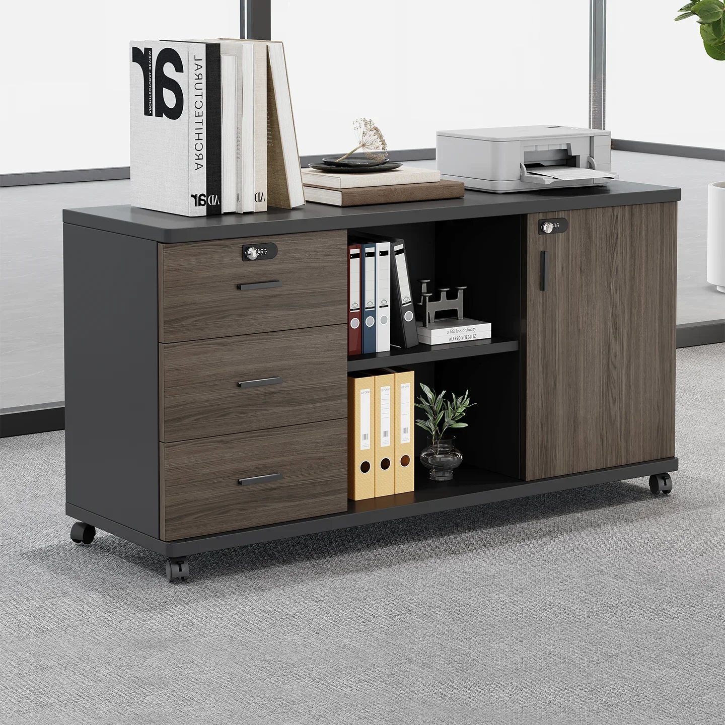Office Short Lock Drawer Desk Side Mobile , Printer Base Office Side  Locker