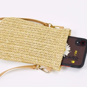 2023 여름 새로운 다목적 짚 직조 미니 Crossbody 가방 오픈 스타일 휴대 전화 가방 립스틱 키 가방 학생 여성 워킹 가방 