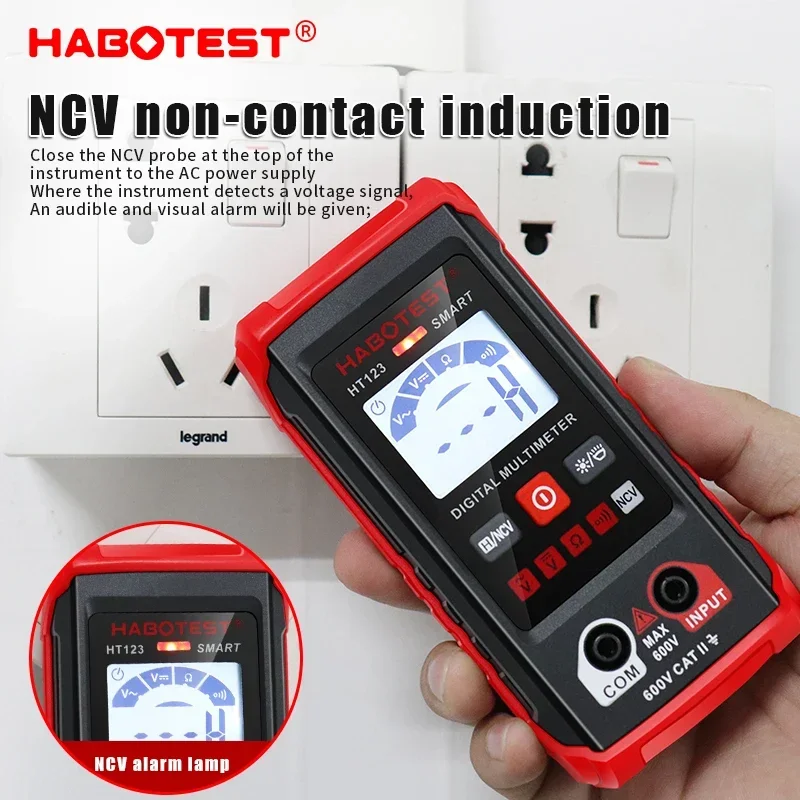 HABOTEST HT123 Mini Auto-ranging Digital Multimeter | 600V AC/DC Voltage NCV Ohm Tester | Professional Electrician Tool