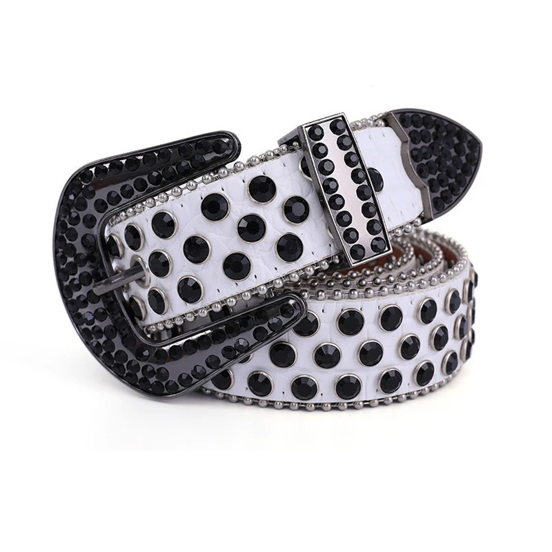

men casual punk gothic rhinestone belts soft leather diamond studded belt womens designer waistband pin buckle stylish strapon
