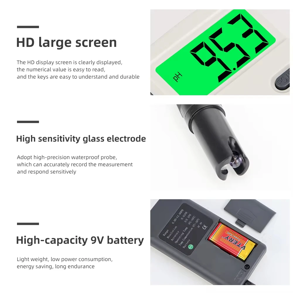 0-14 PH Electrode Pen Digital Water Quality Tester Online PH Monitor for Drinking Water Aquariums Pools Water Testing