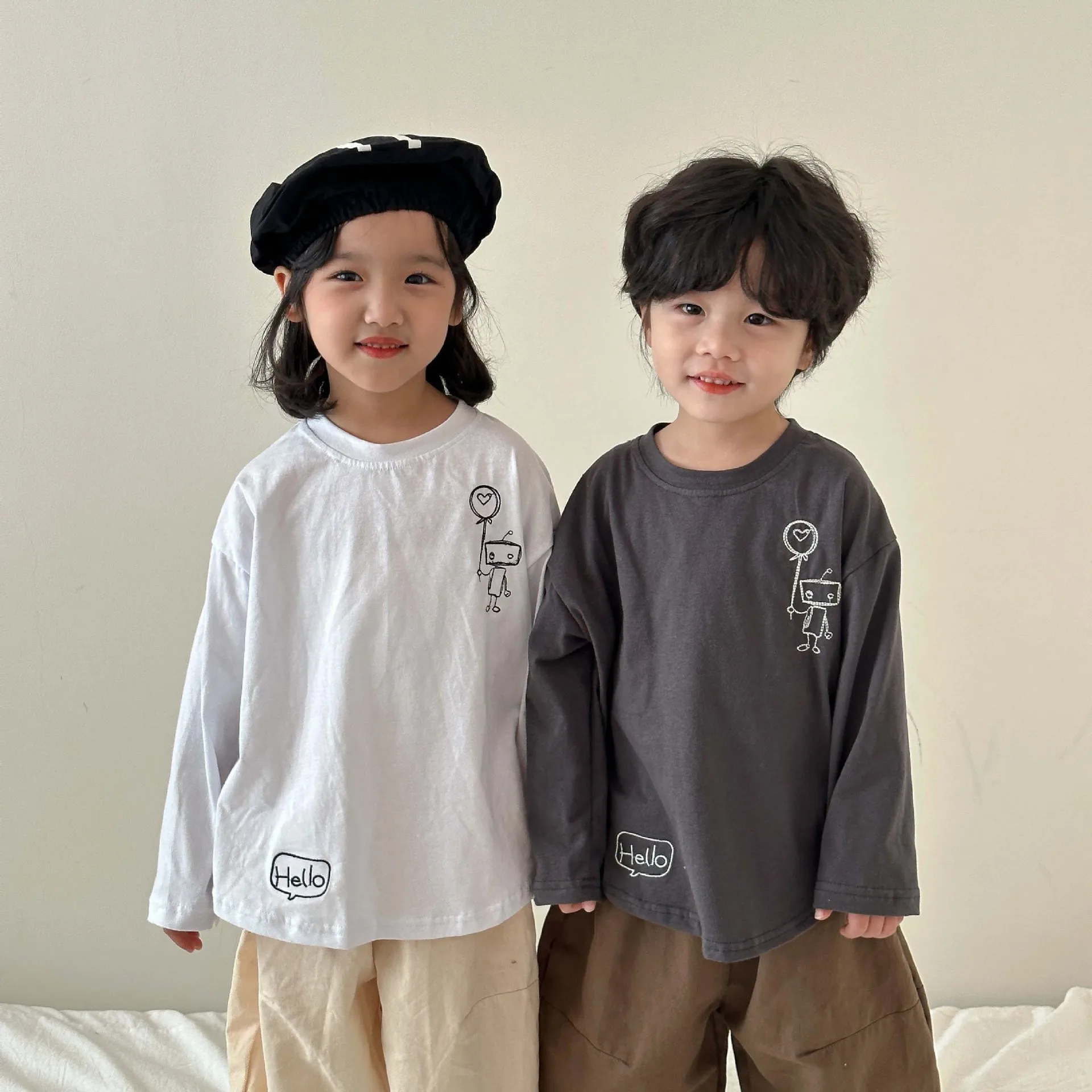 Spring Autumn Baby Cotton Embroidery Bottoming Shirt Kid Girl Cartoon Loose Long Sleeves T-shirt Boy Children Casual Tops 2024 image 2