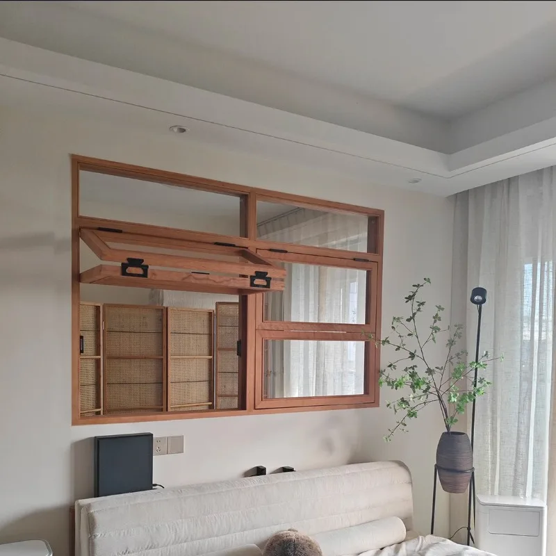 نافذة هوفر كريمية للرياح من الخشب الصلب لأعلى ولأسفل، نافذة قابلة للطي للمطبخ وغرفة المعيشة، إطار خشبي عتيق #3