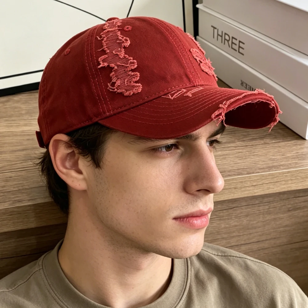 Distressed Washed Baseball Cap for Men Women Vintage Ripped Hole Cotton Dad Hat Adjustable Casual Outdoor Sun Hat Multi Colors F