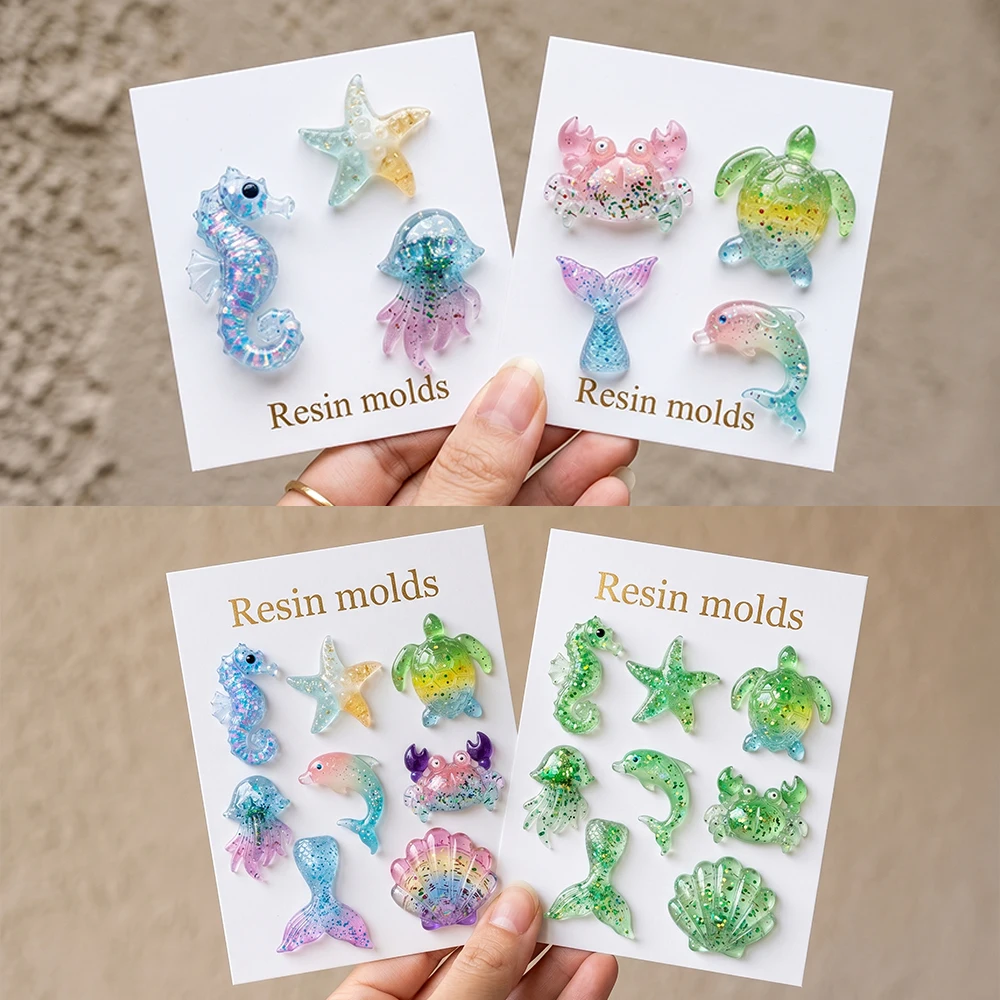 S0294 Ocean Theme 3D Seahorse Shells Starfish Octopus Dolphin Silicone Moulds DIY Craft Necklace Pendant Molde Para Resina Epoxi - view 3