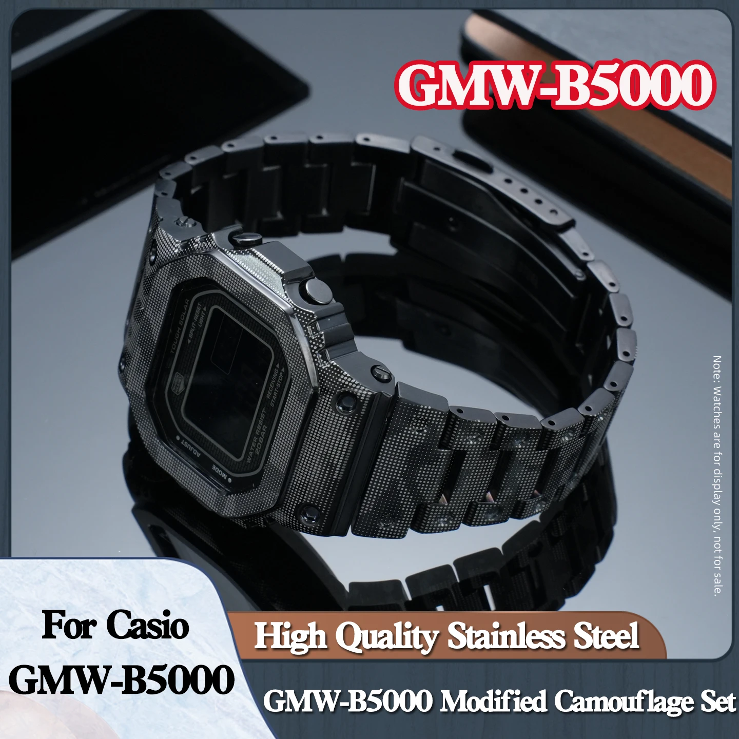 GMW-B5000 Set For Casio Small Square 3459 GMW-B5000 Small Silver Block Gold Brick Modification High-Quality Steel Camouflage Set