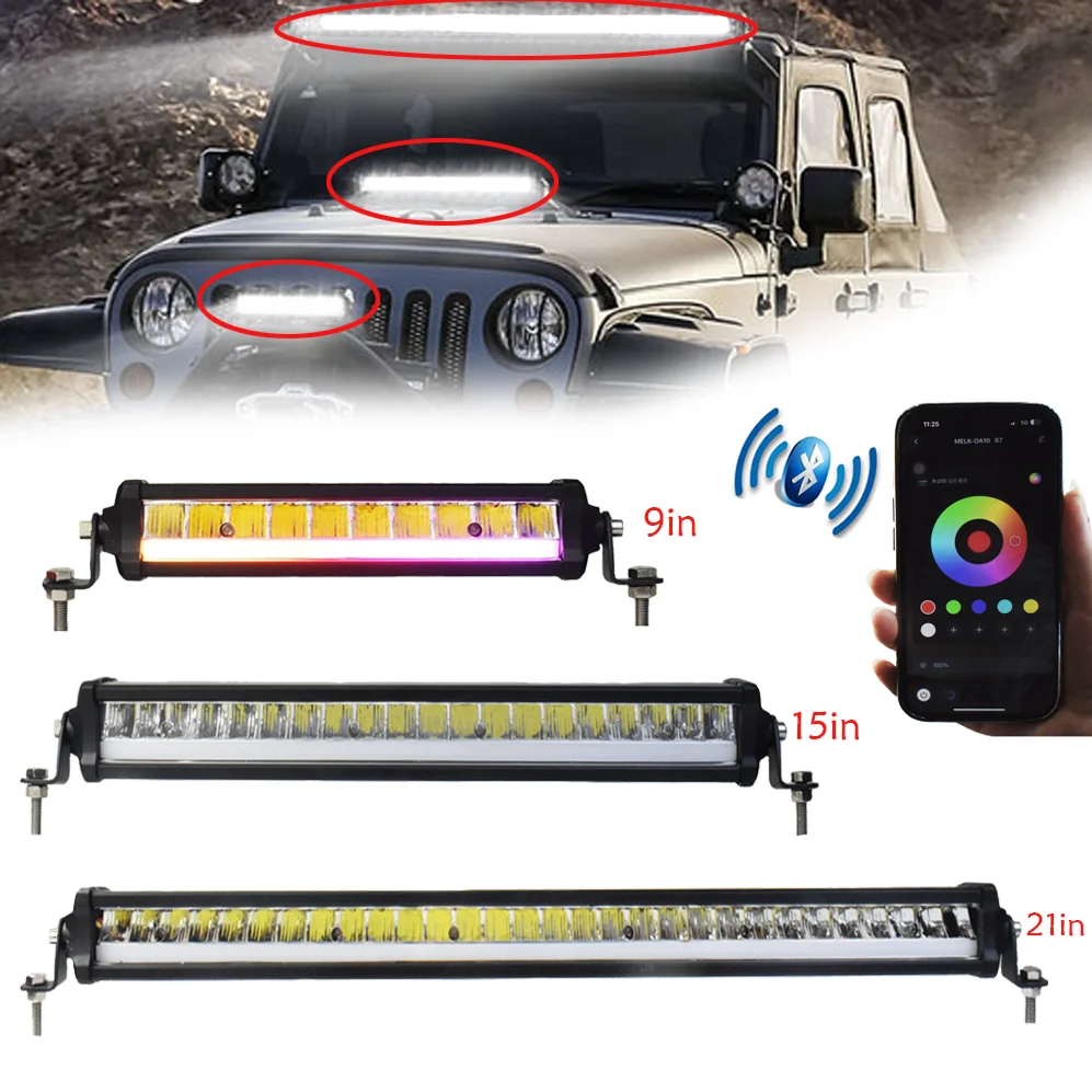 JANLN7 LED Light Off Road Driving Bar Spotlight 21“ 15” 9“ App AI RGB DRL Car Truck SUV ATV UTV Boat 150W 100W 50W 12V 24V